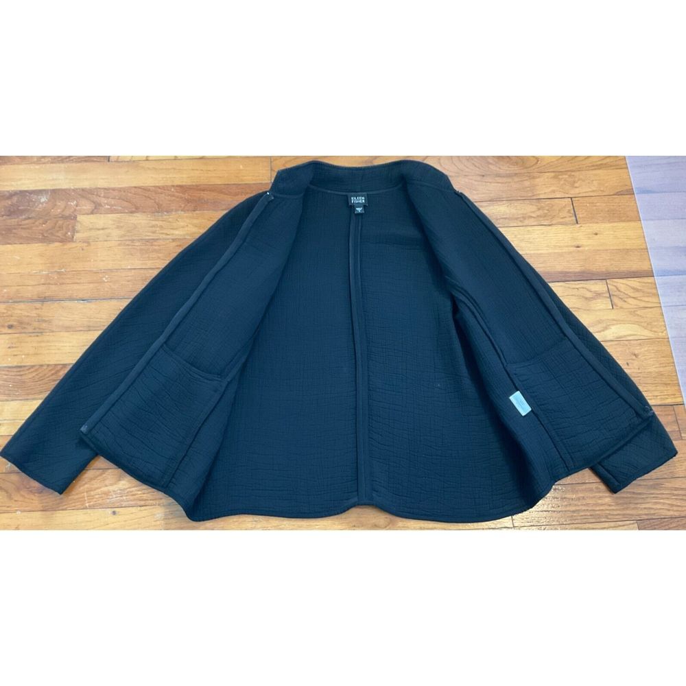 Eileen Fisher Woman's Small Black Crinkle Full Zip Jacket Rayon Silk Pockets - Picture 5 of 6